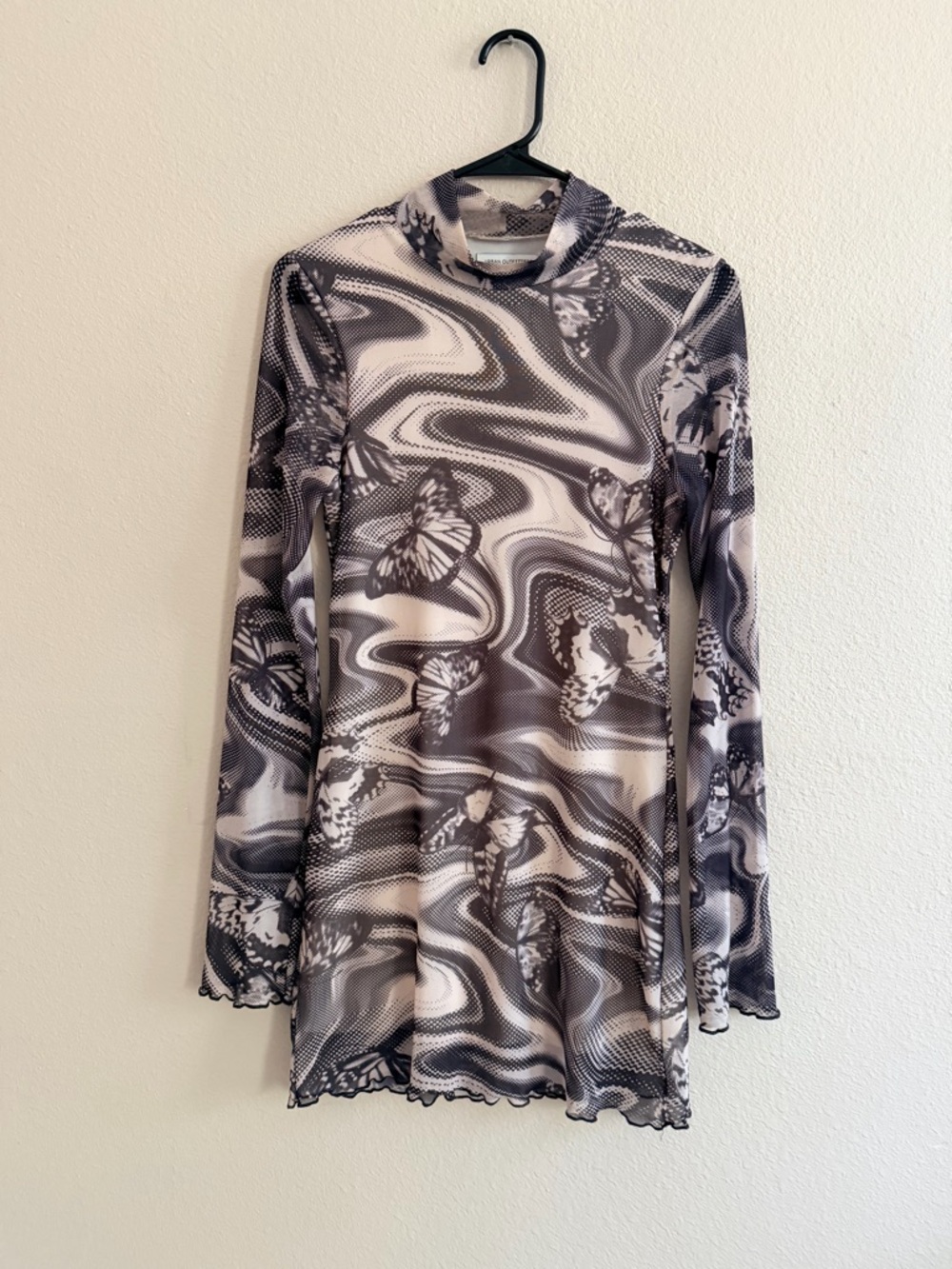 Urban Outfitters Alessia Mock Neck Mini Dress Butterfly Print
